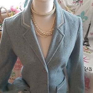 Old Navy blue tweed with velvet trim blazer